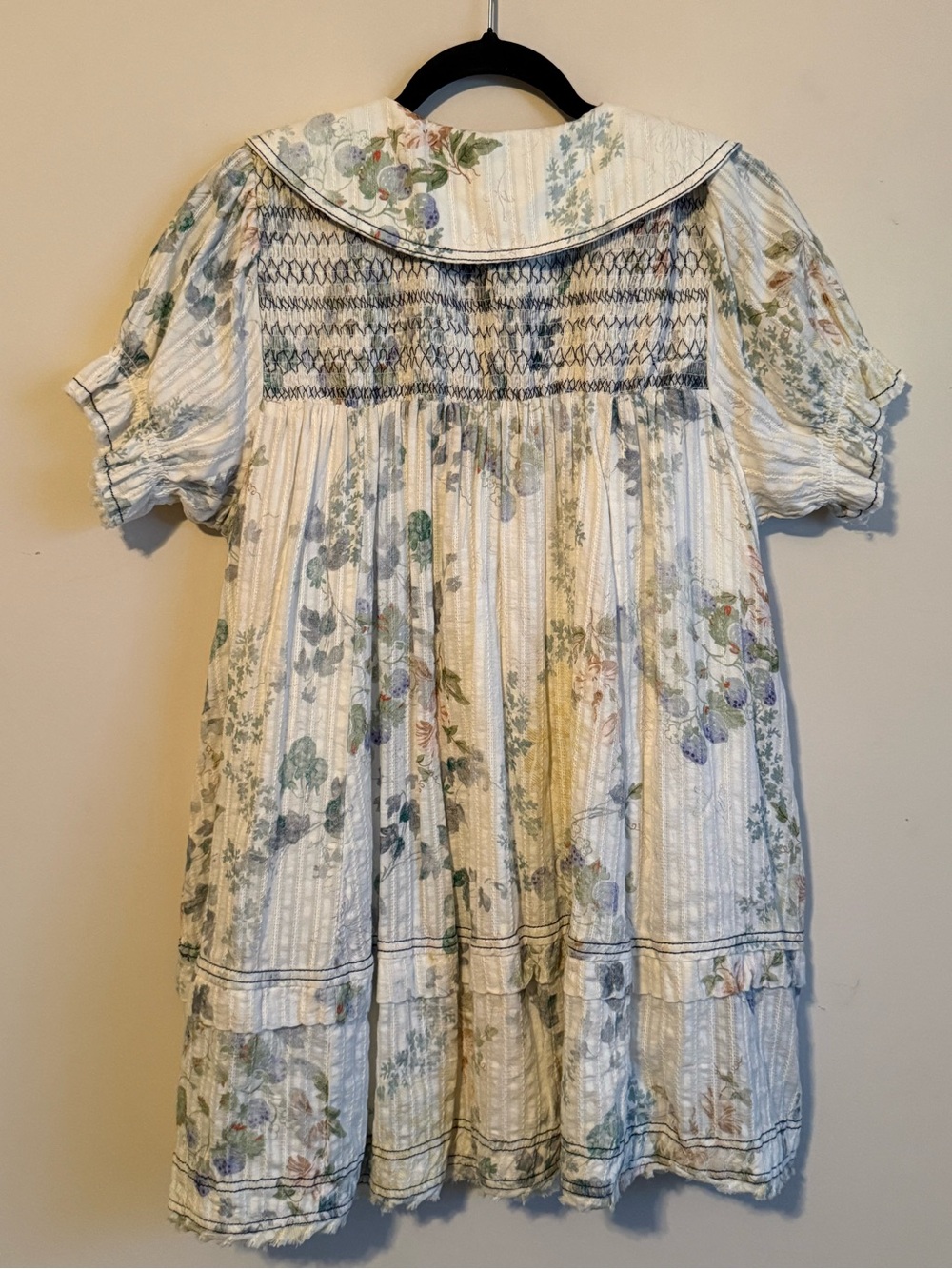 Pilcro Anthropologie Floral Babydoll Mini Dress Peter Pan Collar Pockets Medium - Picture 4 of 6